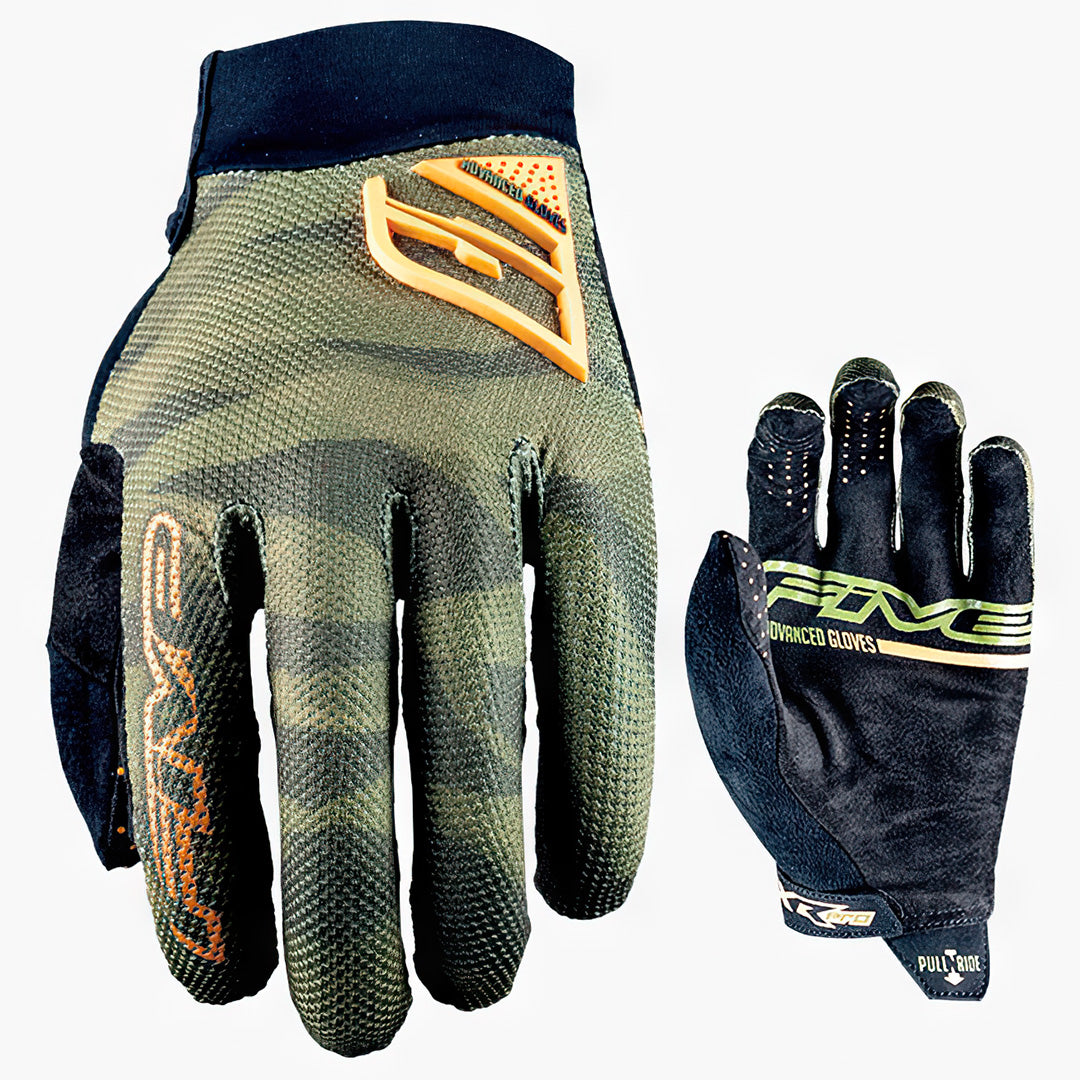 FIVE XR-Pro MTB Gloves - Camo Khaki/Fluro Orange