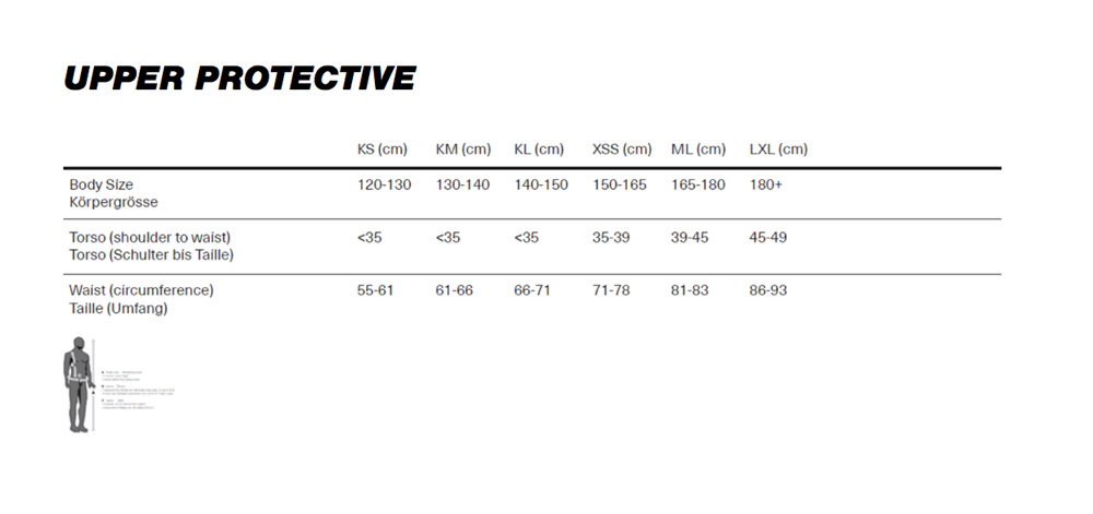 iXS Upper Body Protection Size Chart